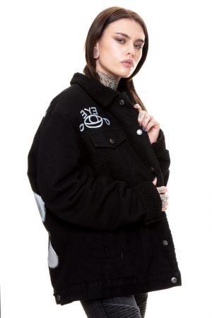 Eye cry hand-painted padded denim  jacket – one off #005